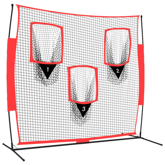 Durable Polyester Portable Baseball Net - 72"X41.3"X72" - Black and Red
