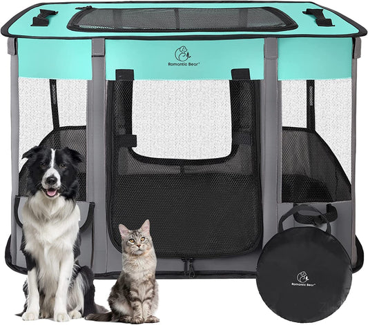 Portable and Water-Resistant Dog Playpen with Removable Shade Cover - Ideal for Small Animals, Indoor and Outdoor Use - Includes Free Carrying Case