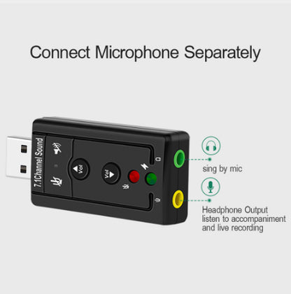 7.1 Channel External USB Sound Card with 3.5mm Headphone Jack and Microphone Adapter