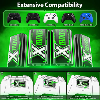 Rechargeable Battery Pack and Charger for Xbox One/Series X|S/Xbox Elite Controller, 4x1800mAh Controller Battery Pack Replacement 