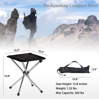 Compact and Lightweight Camping Stool with Carry Bag, Small Folding Chair, 13.8 Inches