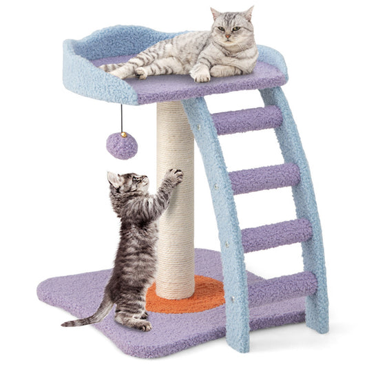 "Premium 19 Inch Mohair Plush Cat Tree with Ladder and Interactive Jingling Ball"