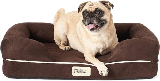 PR Memory Foam Orthopedic Dog Bed Lounge Sofa, Machine Washable Removable Cover, Premium Extra Soft Faux Suede Edition, Indoor Calming Couch Mattress with Bolster Rim , Cocoa Brown Small