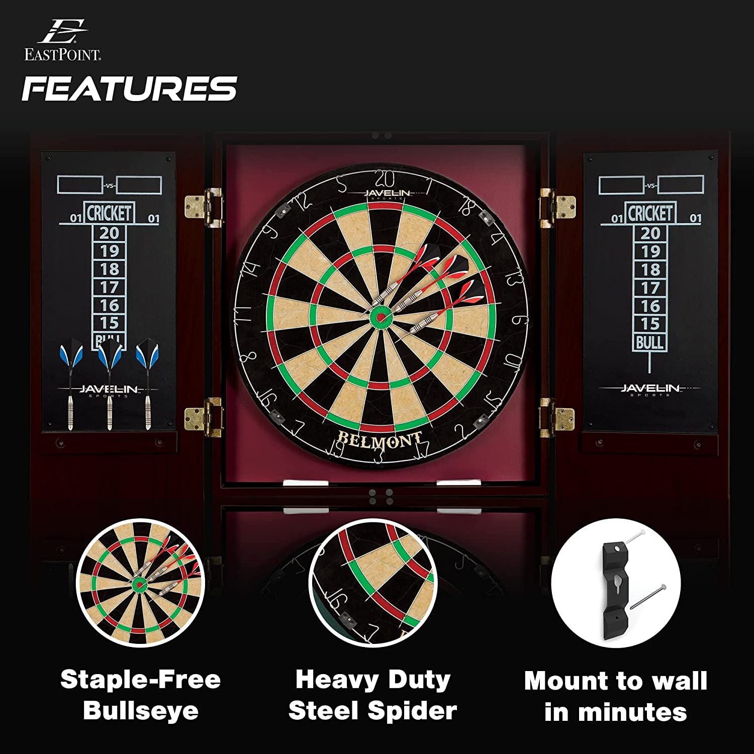  Sports Bristle Dartboard and Cabinet Sets- Features Easy Assembly - Complete with All Accessories