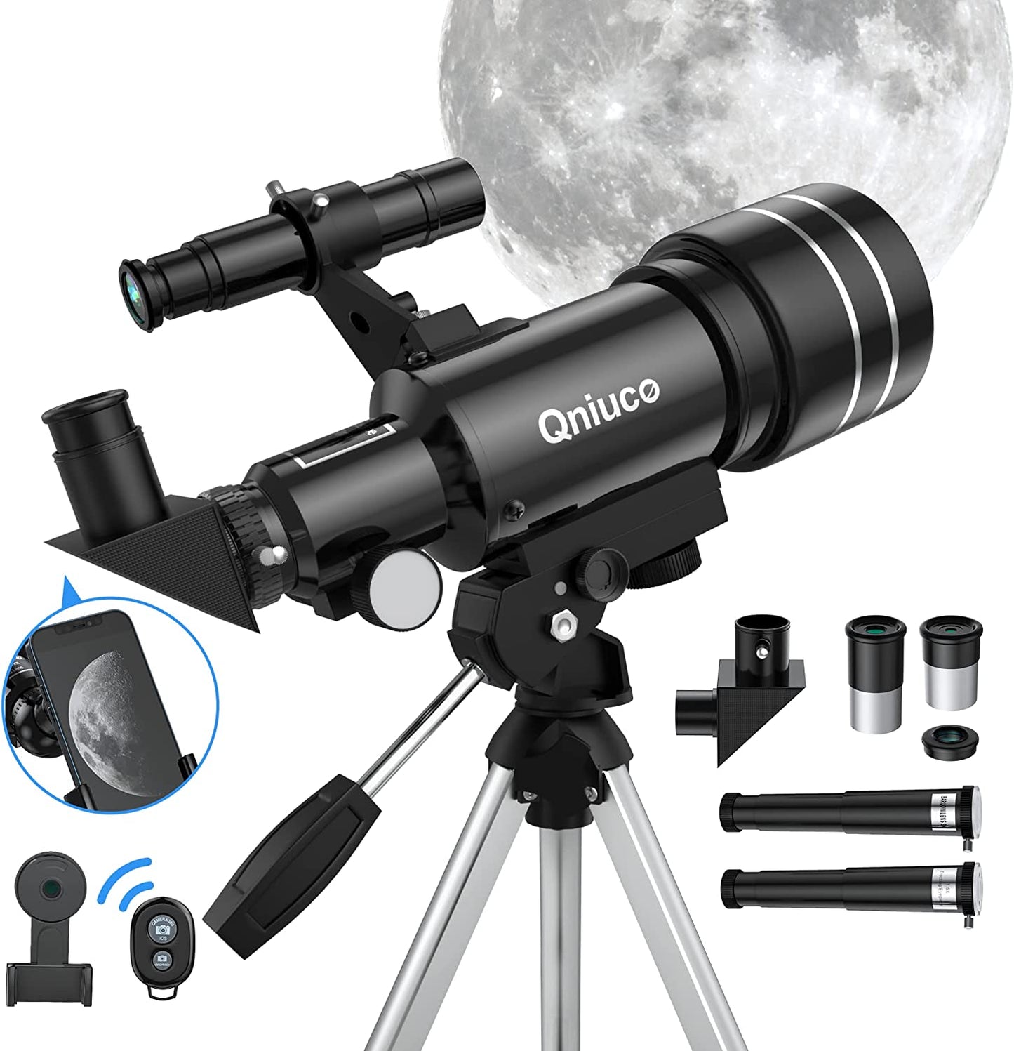 70mm Aperture Refractor Telescope for Astronomy Enthusiasts: Ideal for Kids, Adults, and Beginners. Includes Phone Adapter and Remote for Easy Portability and Astro-Photography. Perfect Astronomy Gift
