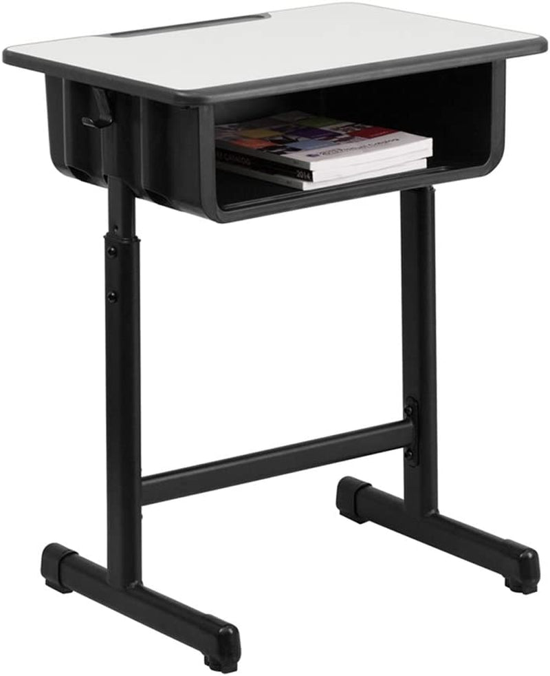 Student Desk: Grey Top with Adjustable Height Black Pedestal Frame