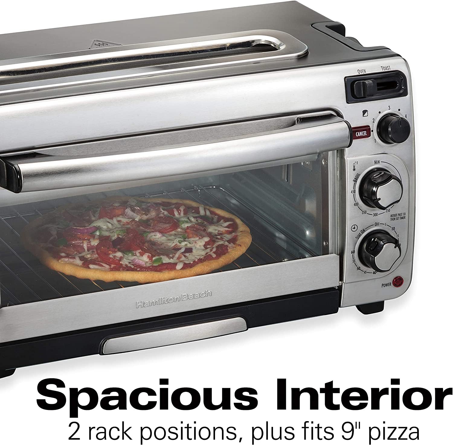 Multifunctional Stainless Steel Countertop Toaster Oven with Long Slot 2 Slice Toaster, 60 Minute Timer, Automatic Shut Off, and Shade Selector