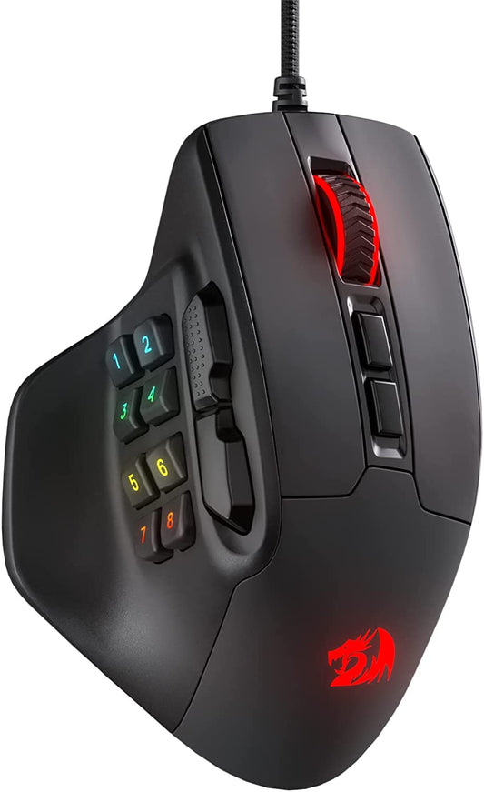 Gaming Mouse with 15 Programmable Buttons, Wired RGB Gamer Mouse with Ergonomic Natural Grip, 10 Side Macro Keys, and Customizable Keybinds & Backlit Support