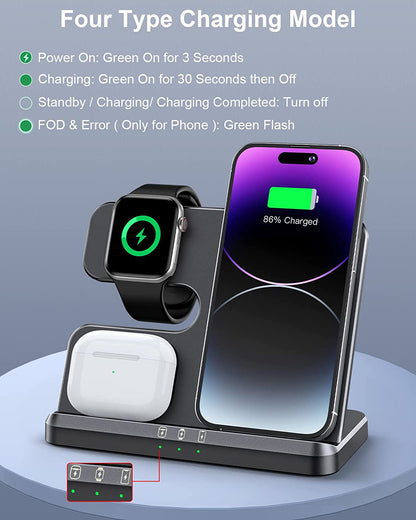 New Wireless Charging Station: 3-in-1 Charger Compatible with iPhone 14/13/12/11 /X/8, Apple Watch Ultra SE 8/7/6/5/4/3/2, and AirPods Pro 3/2 
