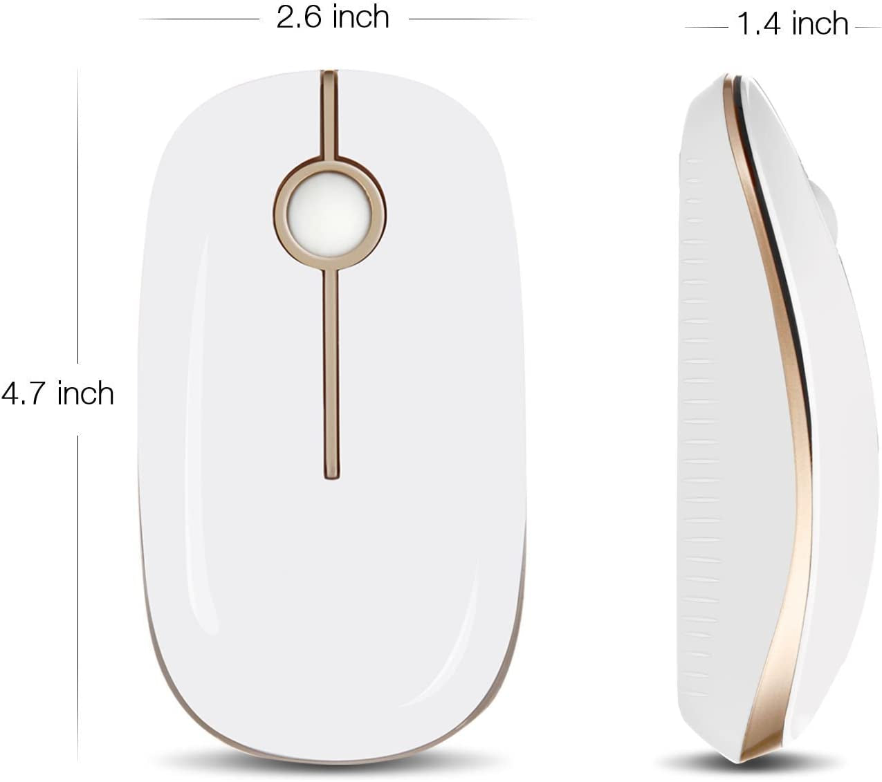 Slim and Portable 2.4G Wireless Mouse with Nano Receiver for Notebook, PC, Laptop, and Computer - White and Gold