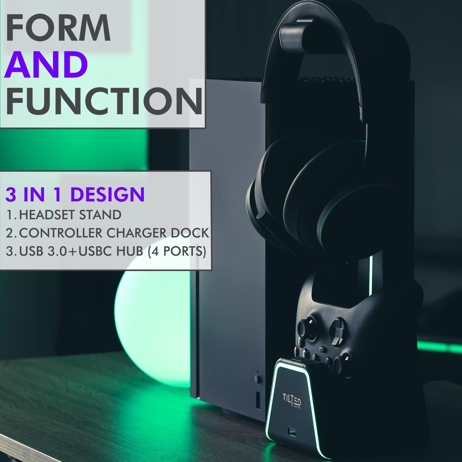 Multifunctional Gaming Headset and Controller Stand with Charging Station for PS5, Xbox Series X, Organizer with Magnetic Charge
