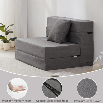 Memory Foam Sleeper Sofa Guest Bed and Chair Bed with Fold Out Design, Dark Grey, Washable Cover