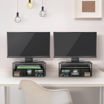 Metal Monitor Stand Riser with Integrated Desk Organizer and Drawer - Ideal for Laptops, Computers, iMacs - Black