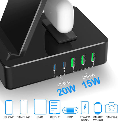  8-in-1 Charging Station: 100W Wireless Charging and 20W USB C 2-Port Apple-Compatible Docking Station for Multiple Devices - iPhone Series, Apple Watch, AirPods Pro