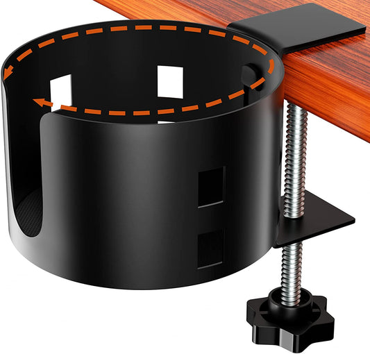 Enhanced Clamp-On Cup Holder for Large Desks, Spill-Proof Table Cup Holder, Premium Metal Gaming Desk Accessories for Cups, Bottles
