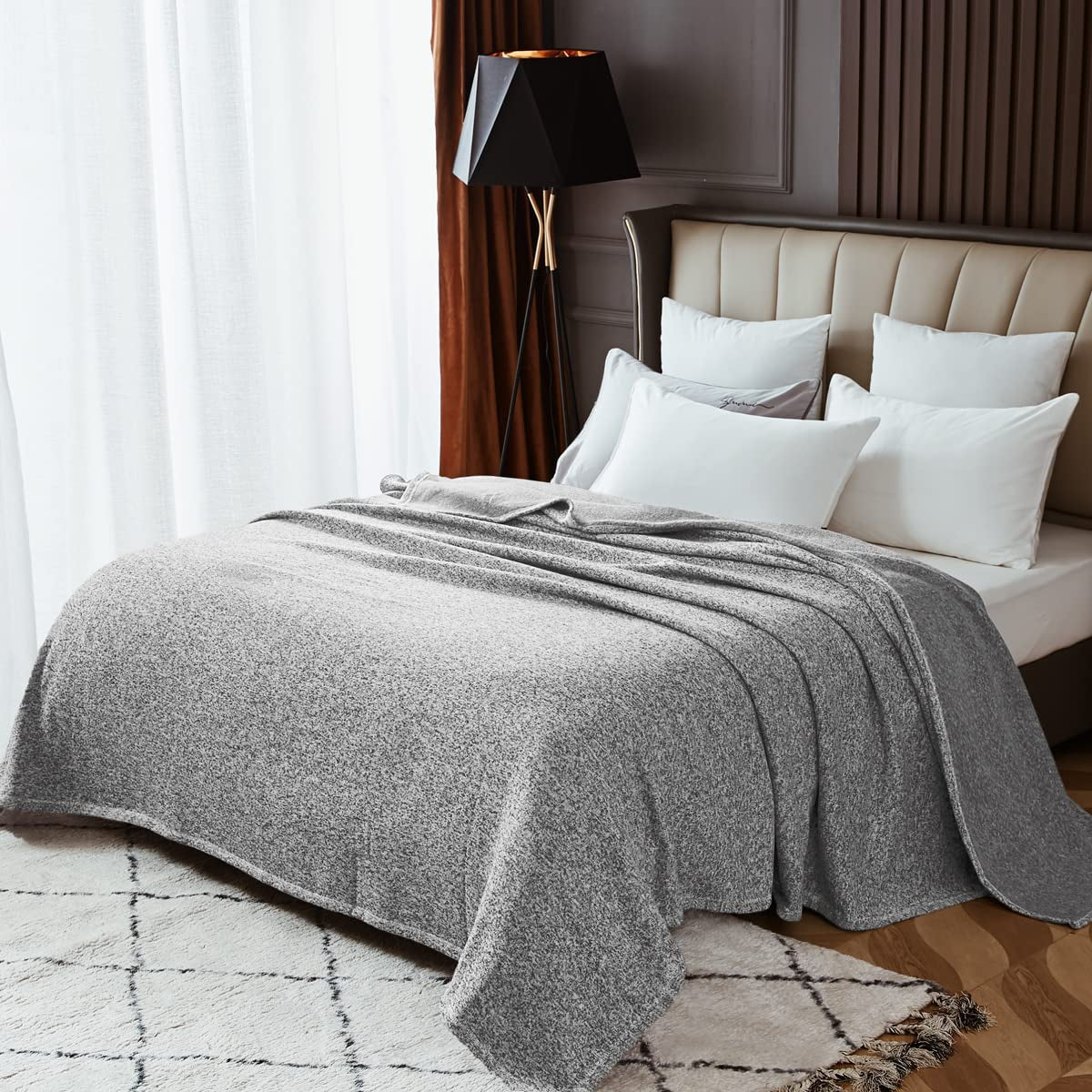Premium King Size Jersey Knit Sweatshirt Blanket - Lightweight, Breathable, and Soft Summer Blanket for All Seasons - 108"X 90" - Grey and White