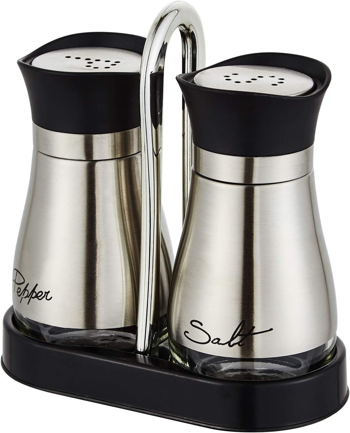 Stainless Steel Salt and Pepper Shakers Set with Glass Bottles - Ideal for Table, RV, Camp, and BBQ - Set of 2