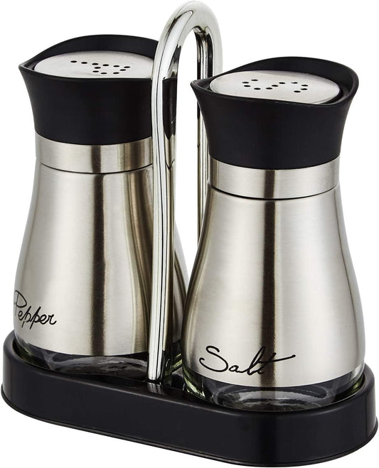 Stainless Steel Salt and Pepper Shakers Set with Glass Bottles - Ideal for Table, RV, Camp, and BBQ - Set of 2
