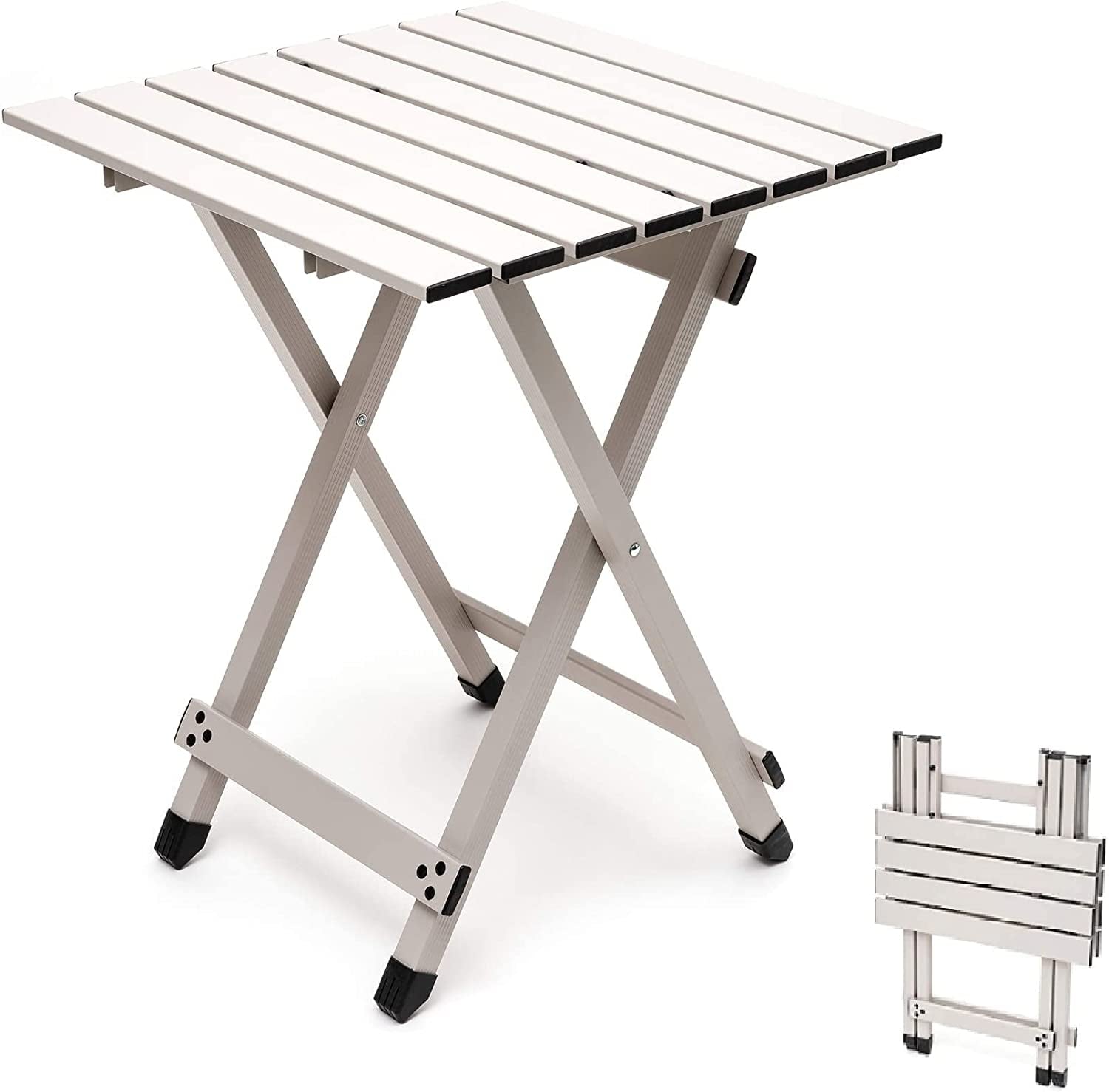Folding Camping Table - Lightweight Aluminum Portable Picnic Table, 18.5X18.5X24.5 Inch for Cooking, Beach, Hiking, Travel, Fishing, BBQ, Indoor Outdoor Small Foldable Camp Tables (Grey)