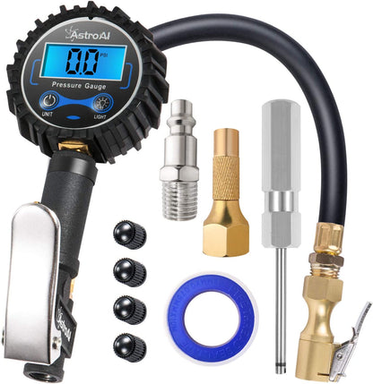Digital Tire Inflator with Pressure Gauge, 250 PSI Air Chuck & Compressor Accessories, Heavy Duty with Flexible Rubber Hose & Quick Connect Coupler, Display Resolution
