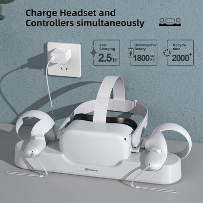 Dual Charging Dock Compatible with Oculus Quest 2, Simultaneous Charging for VR Controller and Headset with Elite Strap  (Includes 2 Rechargeable Batteries)