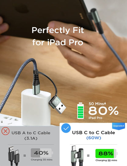 High-Speed USB C to USB C Cable - 6.6Ft-2Pack, 60W Fast Charging Type C Charger Cord for iPad and All USB C Port Devices