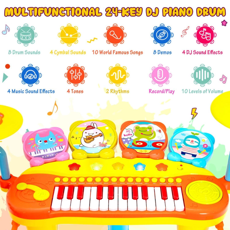 Professional 24-Key Piano Keyboard with DJ Drum Combination, Microphone, and MP3 Compatibility