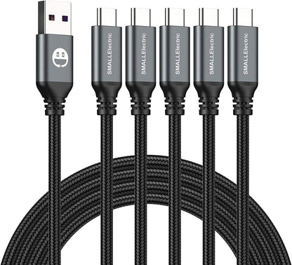 5-Pack 6ft USB Type-C Cable, Fast Charging 3A Quick Charger Cord, Type C to A Cable, Compatible with Samsung Galaxy  LG - Braided Fast Charging Cable (Grey)