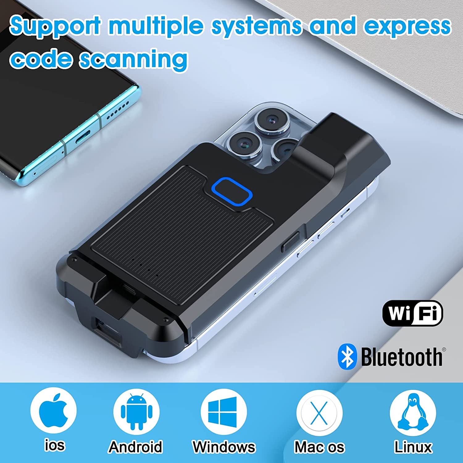 Upgraded Bluetooth 2D Barcode Scanner with 1D/2D QR Code Scanning, Wireless and Portable, Back Clip Barcode Reader for iOS and Android Smartphones