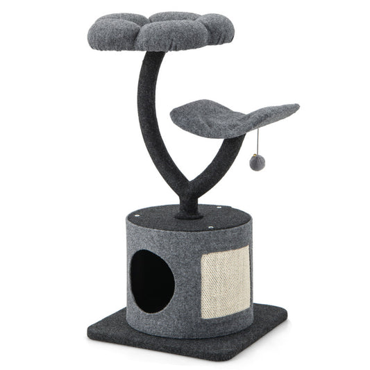 Professional title: "Indoor Cat Tree with Sturdy Curved Metal Frame, Suitable for Cats of All Sizes"