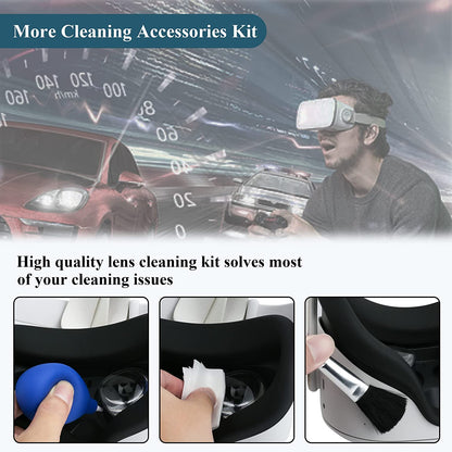 VR Headset Cleaning Accessories Kit, 19 in 1 Lens Cleaning Case Accessories with Lens Protector and Thumb Caps for Meta/Oculus Quest 2/Hololens 2, Various Cleaning Tools for Xbox/Camera/Phone