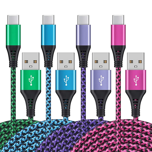 Set of 4 - USB Type C to USB A Cables (6ft), 3A Fast Charging, Durable Braided Cord for Samsung Galaxy, Motorola Devices, and More