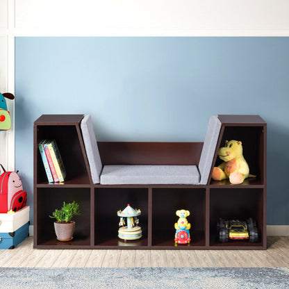 Children's Bookcase with Cushioned Reading Nook and 6 Cubbies for Storage