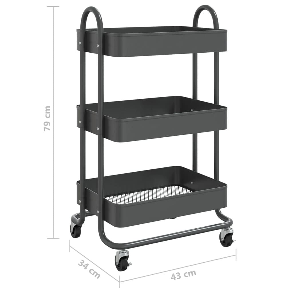 Anthracite Steel 3-Tier Trolley - Dimensions: 16.9" x 13.4" x 31.1"