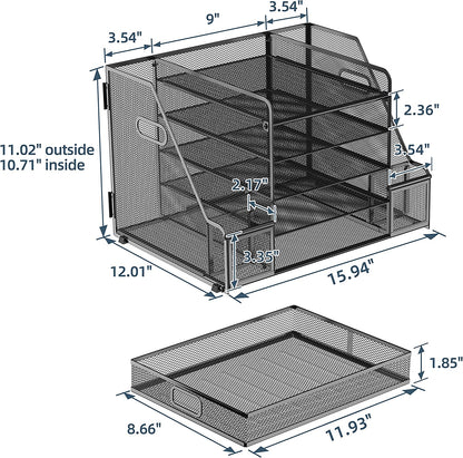 5-Tier Mesh Desk Organizer, File Holder and Magazine Holder, Desktop Storage Solution Office & Home, Upright Sections for Office Supplies