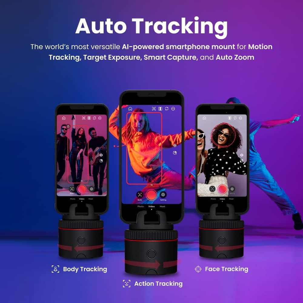 Auto Face Tracking Phone Holder with 360° Rotation for Content Creators, Vloggers, and Live Streaming on Youtube, TikTok for both iPhone and Android devices