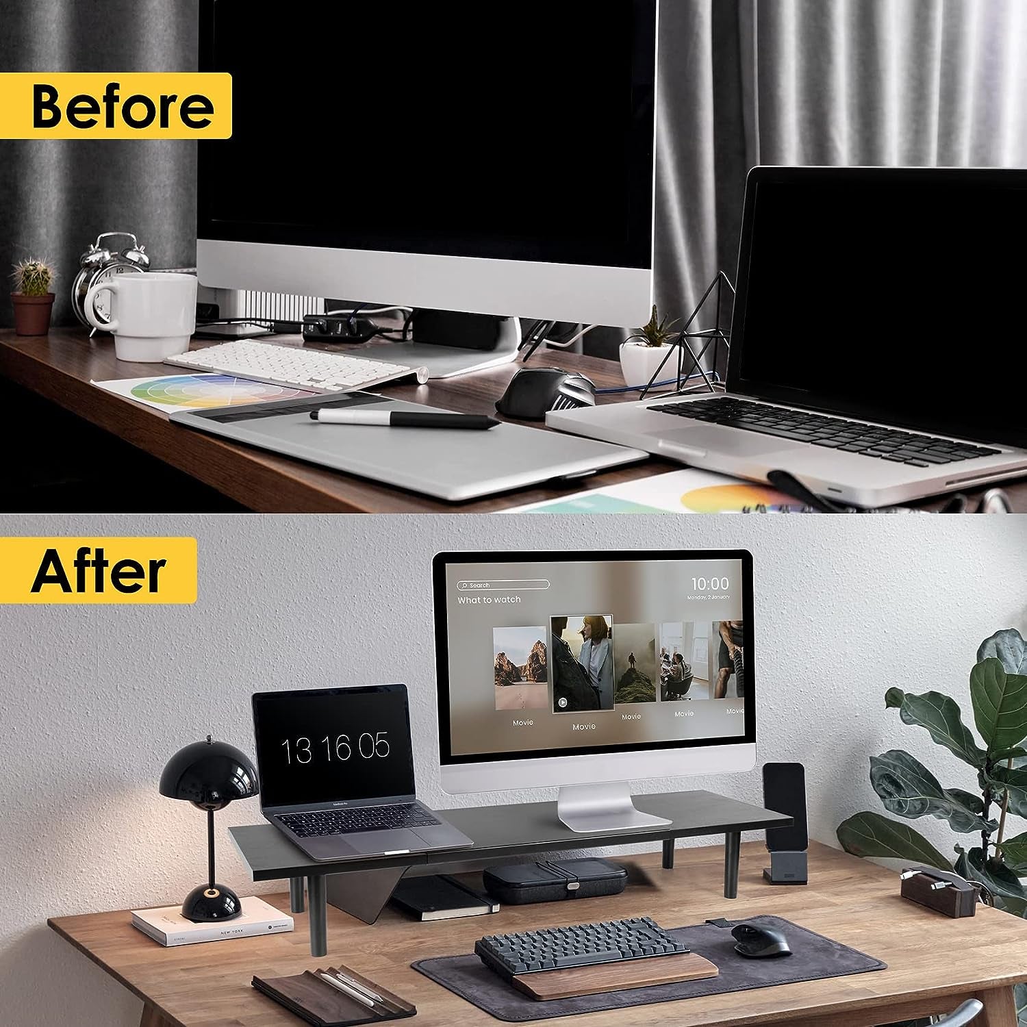 Adjustable Dual Monitor Stand Riser for Desk, Large Size, 32-40 Inch Screens, Desktop Organizer Shelf Stand for Computer, Laptop, PC, Tv