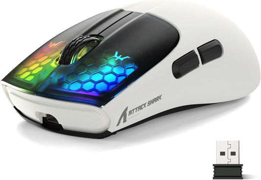 Wireless Gaming Mouse with Tri-Mode Connectivity, Lightweight Design, High Precision Optical Sensor, Rechargeable Battery, RGB LED Honeycomb Mice for PC, Tablet, Desktop