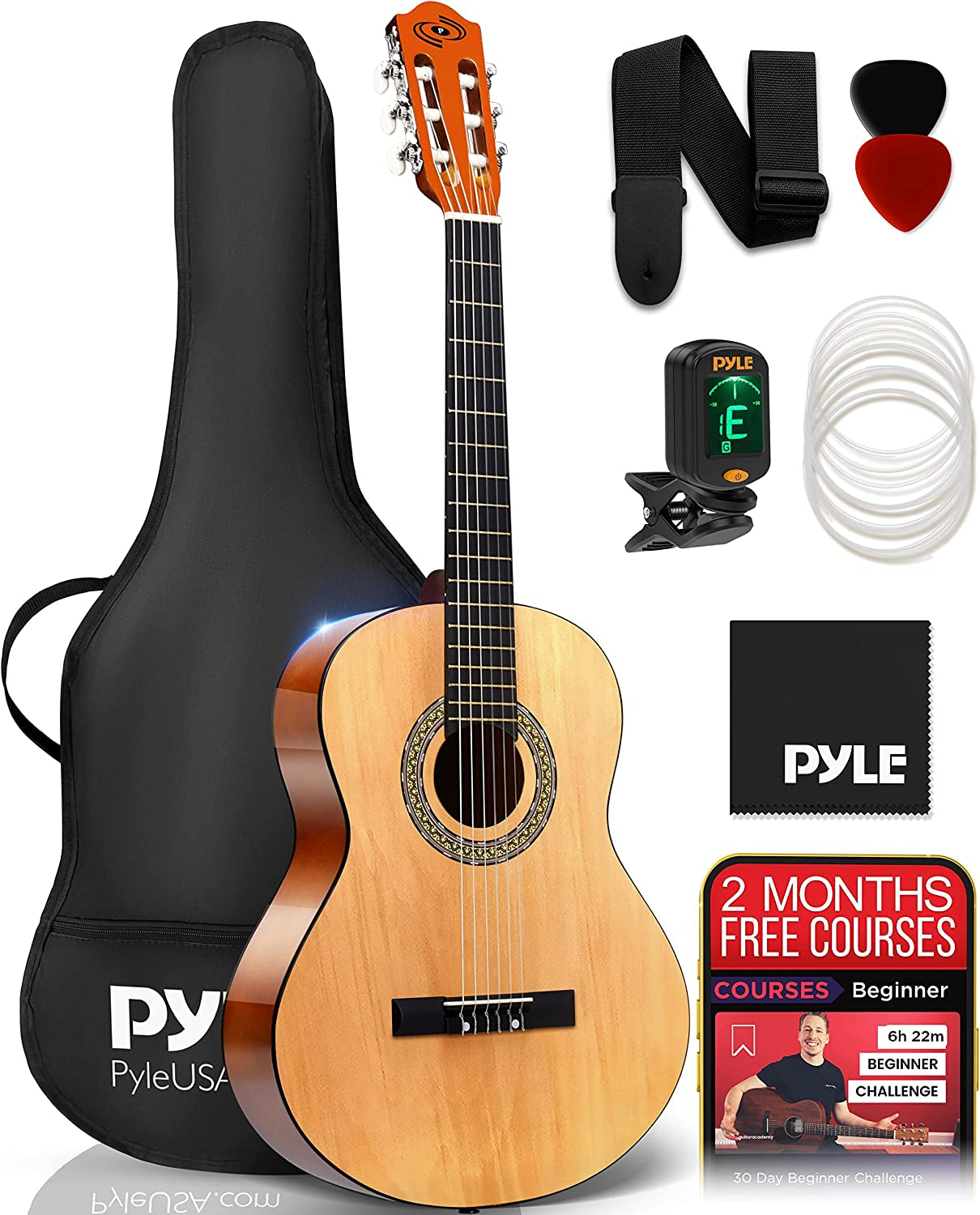 Junior Size 3/4 Acoustic Guitar Kit, Ideal for Kids and Adults, 36" Natural Gloss Finish