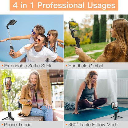  Gimbal Stabilizer for Smartphones - 2 Axis Selfie Stick Tripod with Face Tracking, 360° Rotation, 4 in 1 Portable Phone Tripod with Extendable Stick - Ideal for iPhone 14 and Android Video Recording