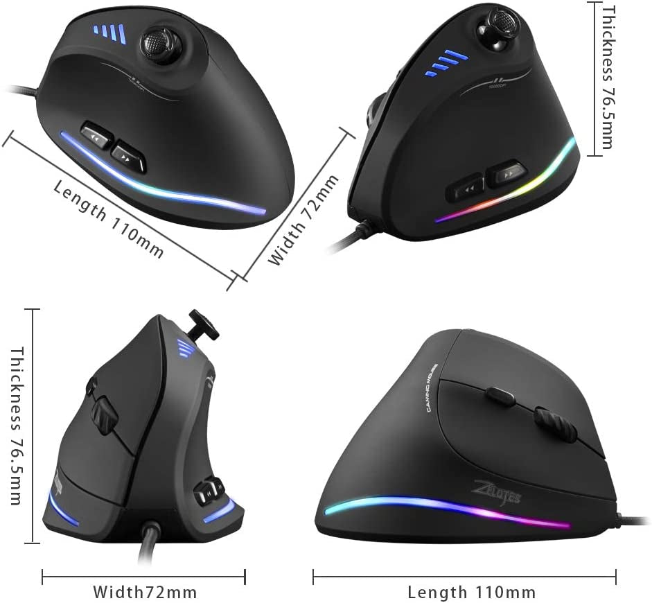 Wired Gaming Mouse with Joystick,10000Dpi,11 Programmable Buttons,Vertical Ergonomic Mouse,Usb Optical Computer Mouse,Pc Gaming Mouse for Laptop,Pc,Black