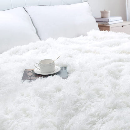 Luxurious Faux Fur Throw Blanket, Premium Shaggy Fuzzy Blanket for Couch, Bed, Sofa, 50" X 60", Elegant Pure White Design