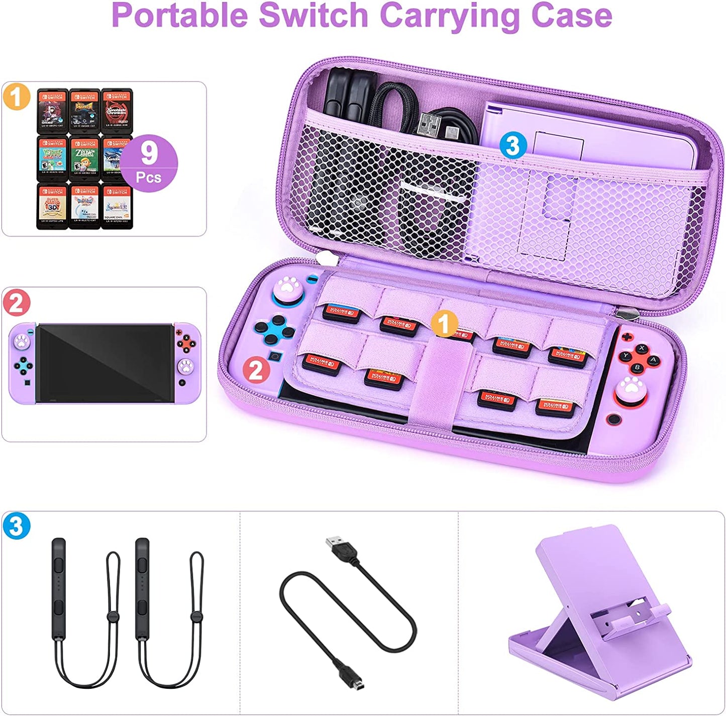  15-in-1 Switch Accessories Bundle - Compatible with Switch (NOT Oled/Lite) with Switch Carrying Case, Adjustable Stand, Protective Case for Switch Console & Joy-Con