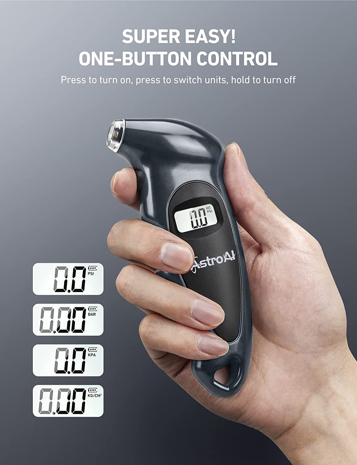 High-Quality Digital Tire Pressure Gauge with Replaceable AAA Battery, 150 PSI 4 Settings, Backlit LCD, Non-Slip Grip, Suitable for Car, Truck, Bicycle & More
