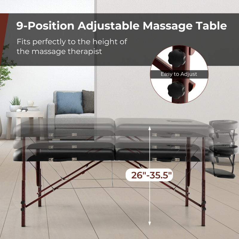 Height-Adjustable Folding Massage Table with Beech Wood Frame