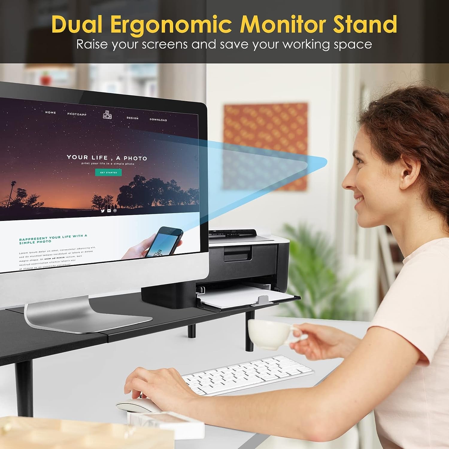 Adjustable Dual Monitor Stand Riser for Desk, Large Size, 32-40 Inch Screens, Desktop Organizer Shelf Stand for Computer, Laptop, PC, Tv