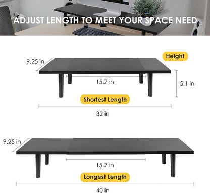 Adjustable Dual Monitor Stand Riser for Desk, Large Size, 32-40 Inch Screens, Desktop Organizer Shelf Stand for Computer, Laptop, PC, Tv