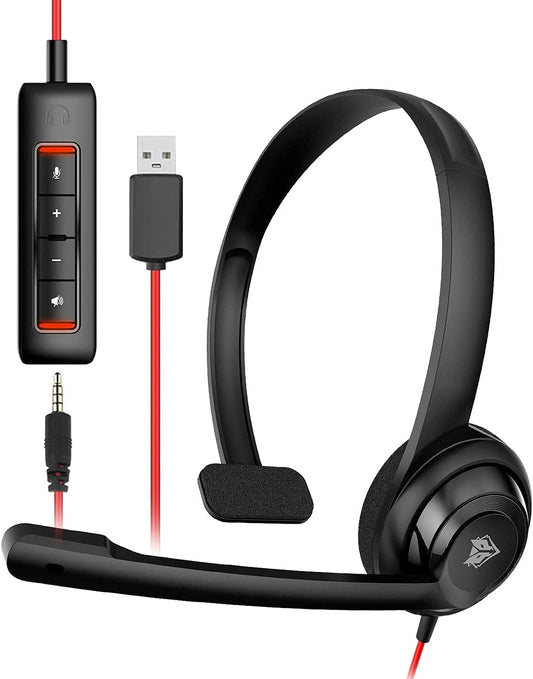 Professional USB Headset with Noise Cancelling Microphone, In-Line Control, Lightweight Design, and Enhanced Comfort for Laptop and PC