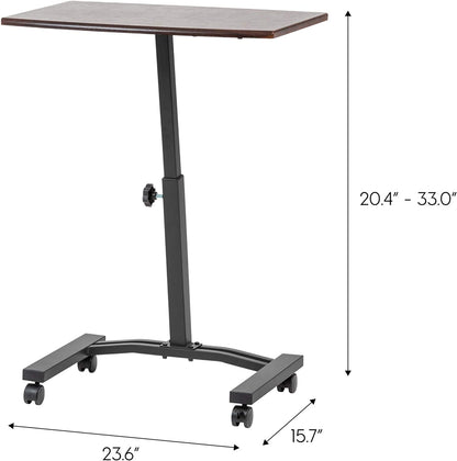 Height Adjustable Mobile Laptop Cart, Ergonomic Standing Desk Rolling Workstation Stand, Brown, Adjustable Height from 20.4" to 33"