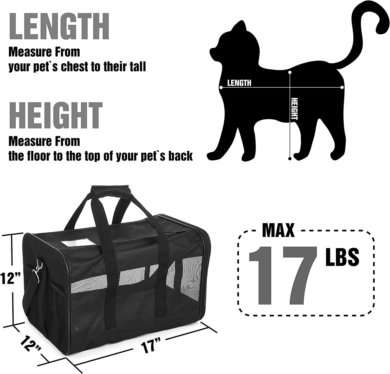 Pet Travel Carrier Soft Sided Portable Bag for Cats, Small Dogs, Kittens or Puppies, Collapsible, Durable, Airline Approved, Travel Friendly, Carry Your Pet with You Safely and Comfortably